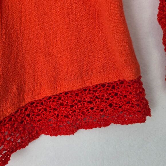 Dunes Relaxed Fashion Womens M Coral Orange Cotton Gauze Crochet Trim Blouse Top - Picture 5 of 12